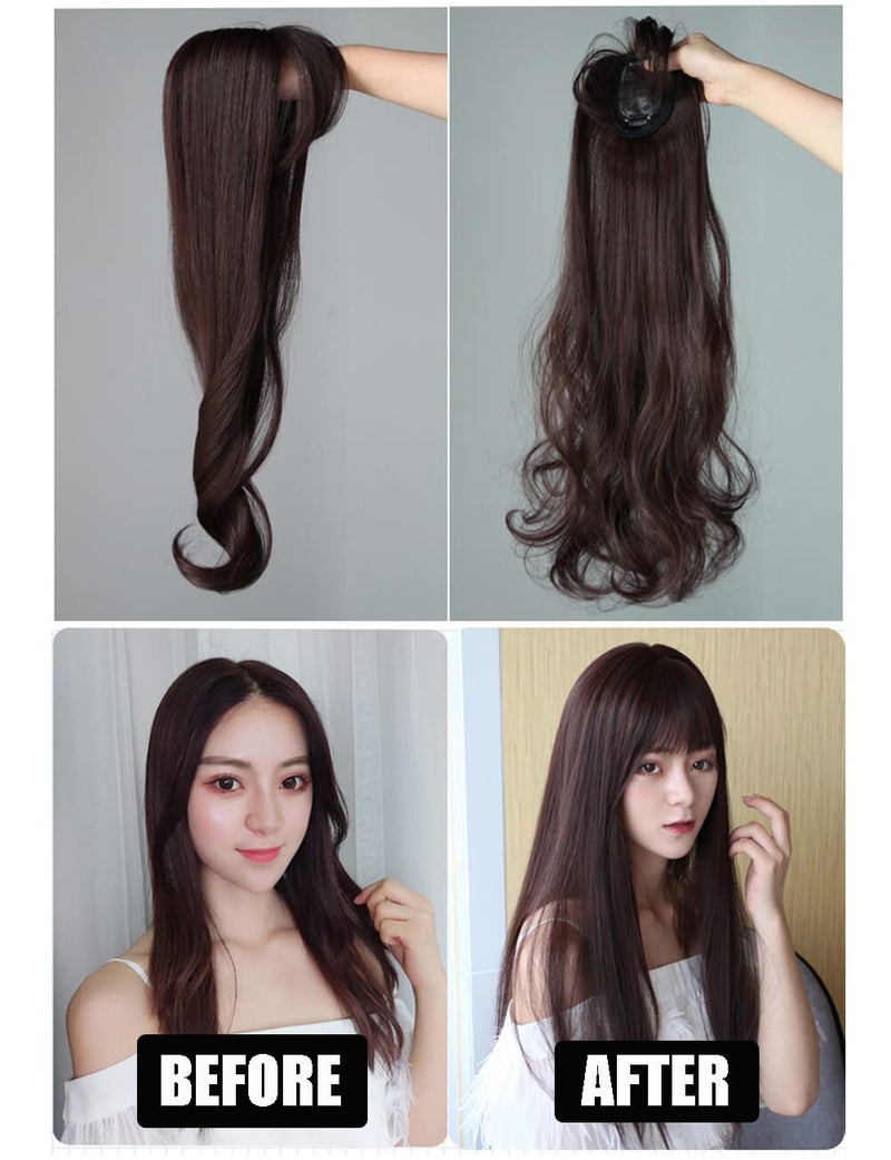 LesafeV 50cm Long Seamless Nature Look Clip in Hairpiece with Side-Fringe Extension Forehead Topper for Women with Thinning Hair Wavy Black - Image 5